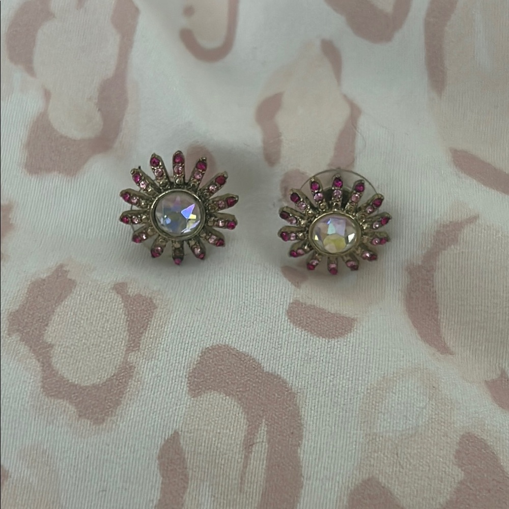 Betsey Johnson Pink and Gold Starburst Earrings